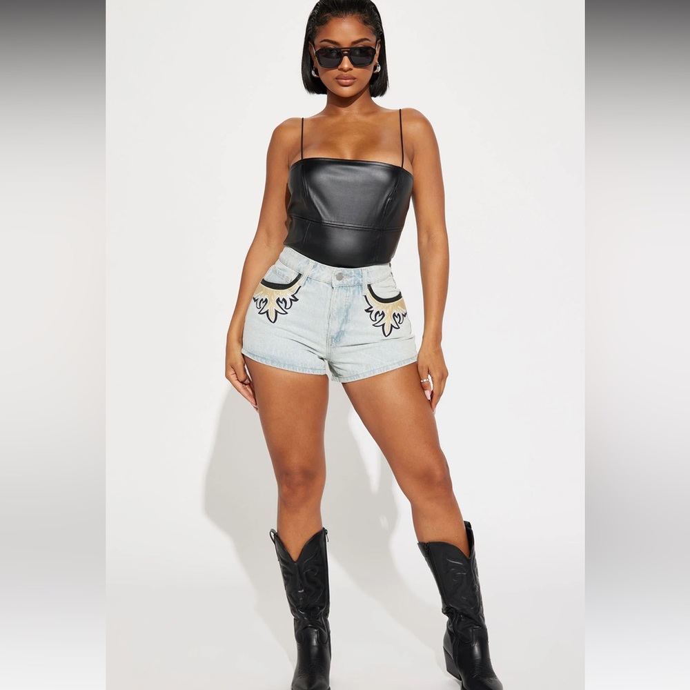 Light Wash Denim Shorts with Patchwork